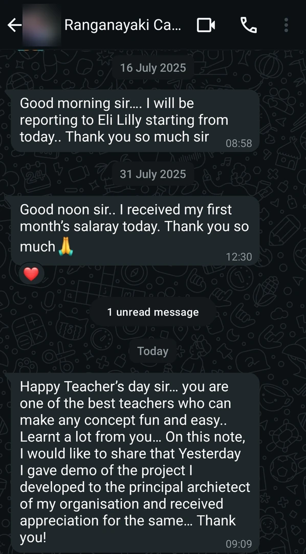 Good morning sir…. I will be reporting to Eli Lilly starting from today.. Thank you so much sir … I received my first month's salaray today.